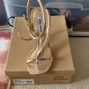 Steve Madden Gold Snake-Embossed Strappy Heels